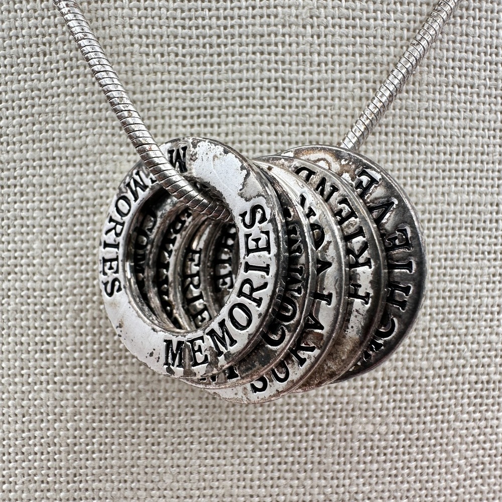 Vintage 90s Silver Tone Snake Chain Inspirational Ring Necklace Women's